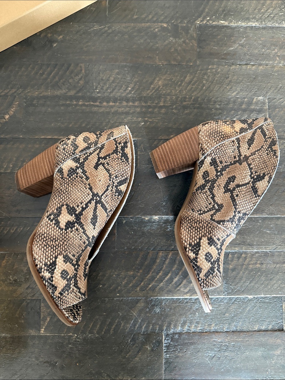 Lucky Brand Joal Tobacco Snakeskin Peep Toe Booties Heel 8 - Picture 4 of 9